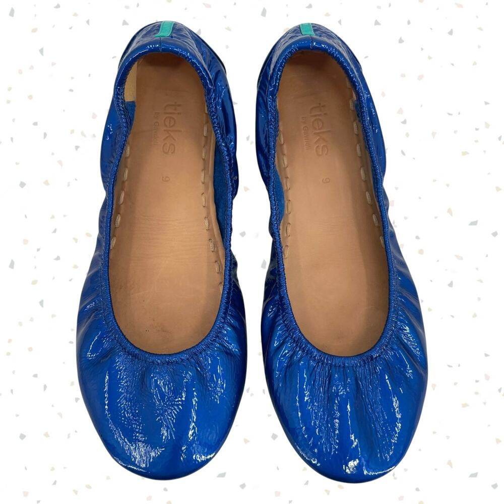 Tieks Sapphire Blue Patent Leather Ballet Flats Classic Shiny Jewel Shoes Size 9